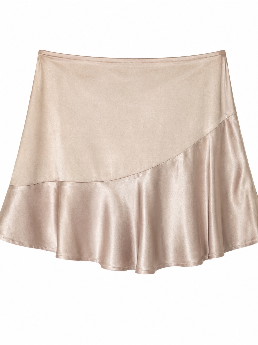 Women's Satin Ruffle Mini Skirt in Light Beige medium